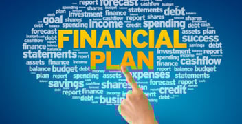 A word cloud with the word "Financial Plan" highlighted 
